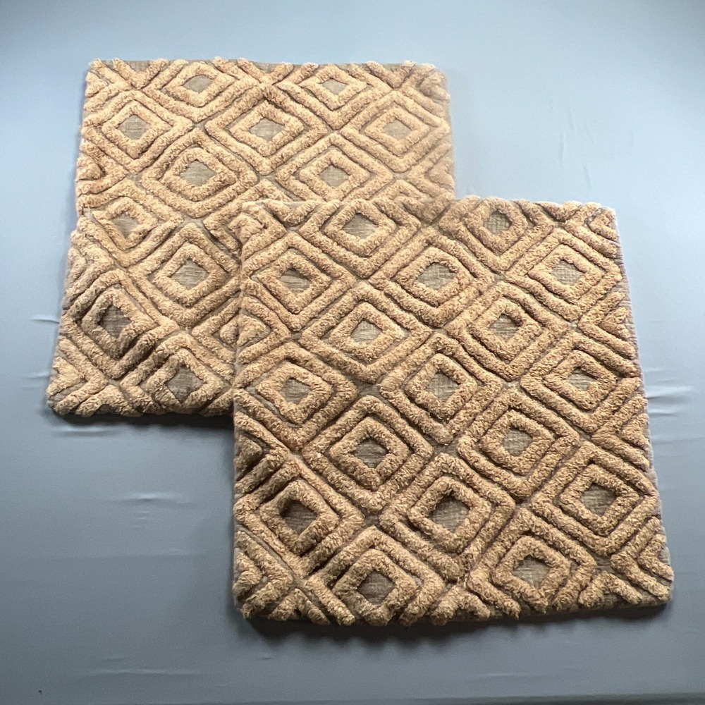 Set Of 2 Bloomingville Decorative Throw Pillow Brown Textured Diamond 22 X 22